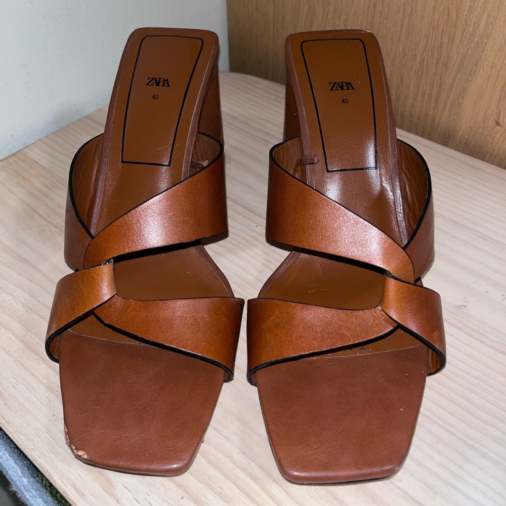 Zara Brown Leather Heels